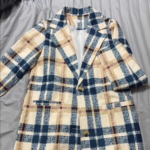 Chic Plaid Blazer with Gold Buttons